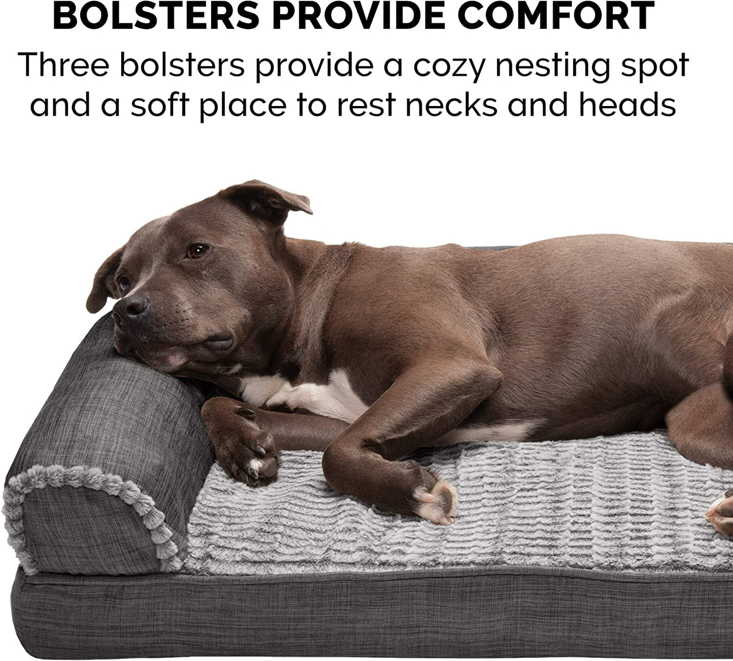 Orthopedic Dog Bed for Medium and Small Breeds with Removable Bolsters and Washable Cover, Suitable for Dogs Up to 35 lbs - Luxe Faux Fur and Performance Linen Sofa in Charcoal, Medium Size