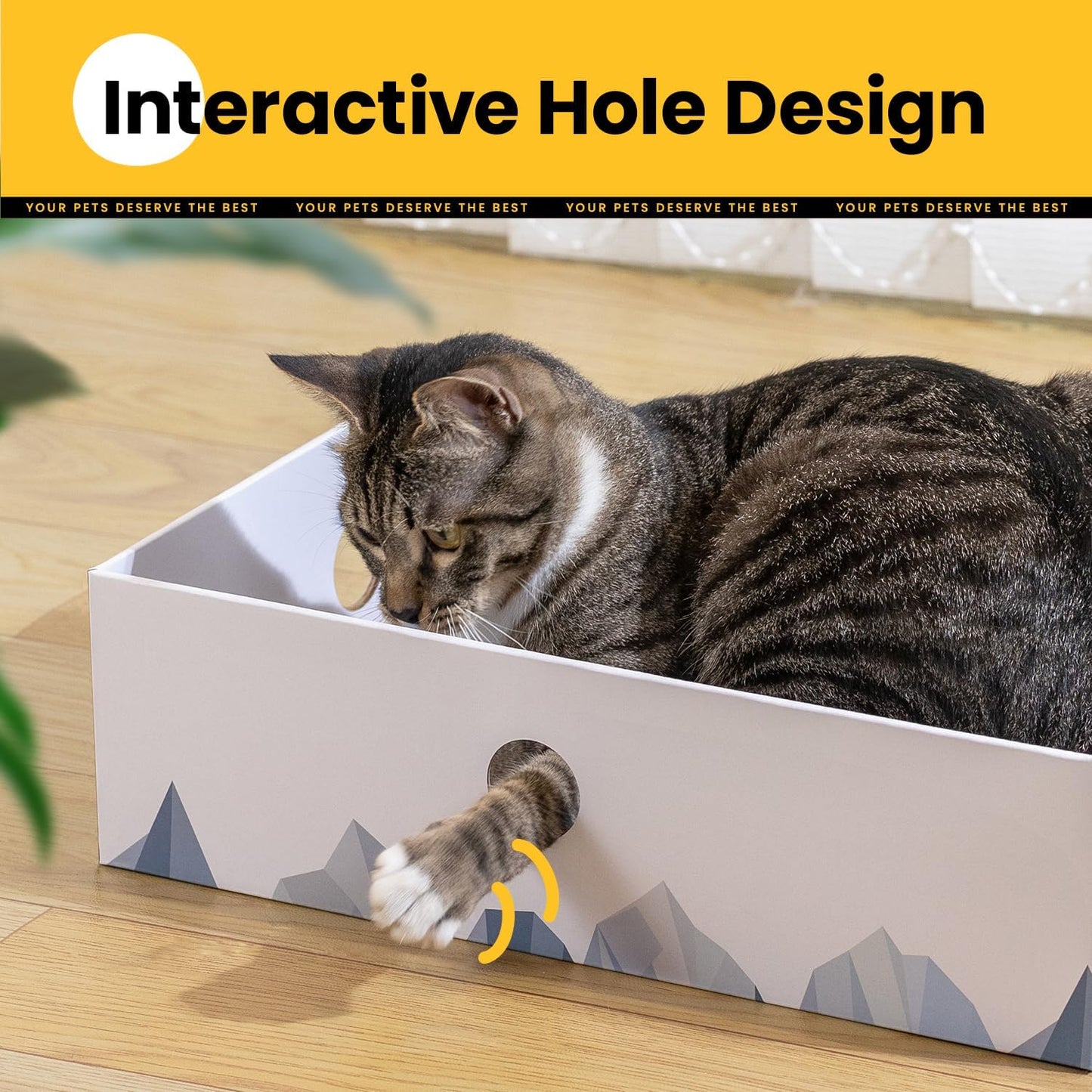 Heavy-Duty Double-Sided Cardboard Cat Scratcher Box with Interactive Design, Large Indoor Cat Lounger and Bed, White