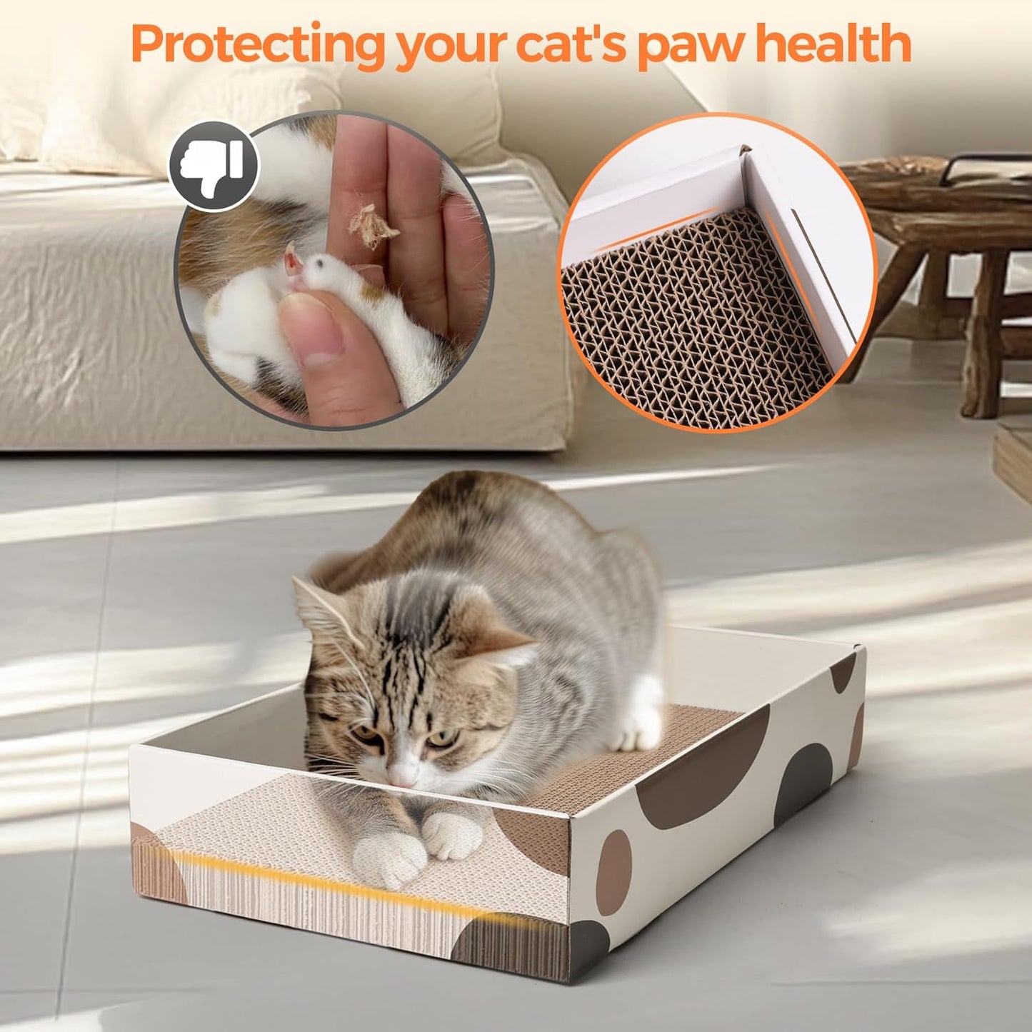 Premium Cat Scratcher Box 17" x 10" with Three Reversible Cardboard Pads for Claw Care and Furniture Protection, Ideal for Indoor Use