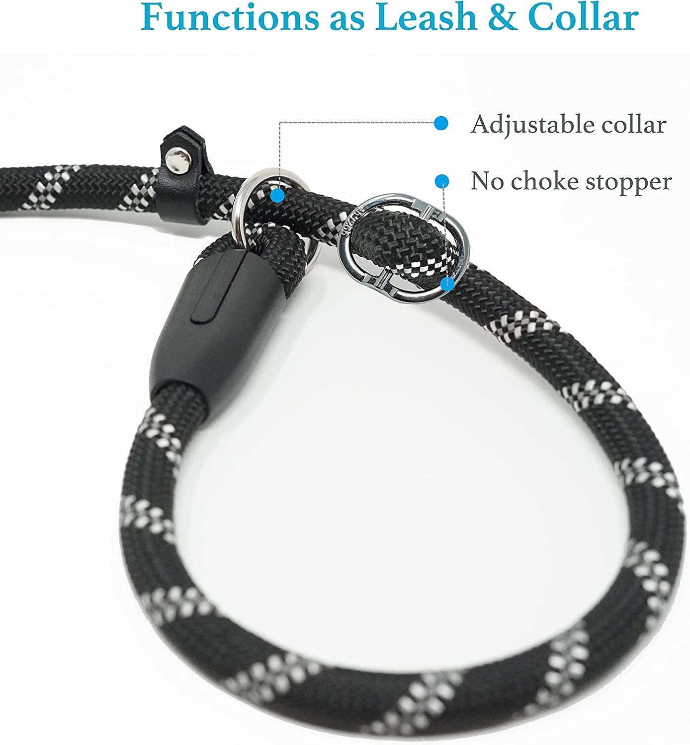 Durable 4 FT Slip Lead Dog Leash - 1/2" Black with Padded Handle, Reflective Threads, and No Pull Design for Training