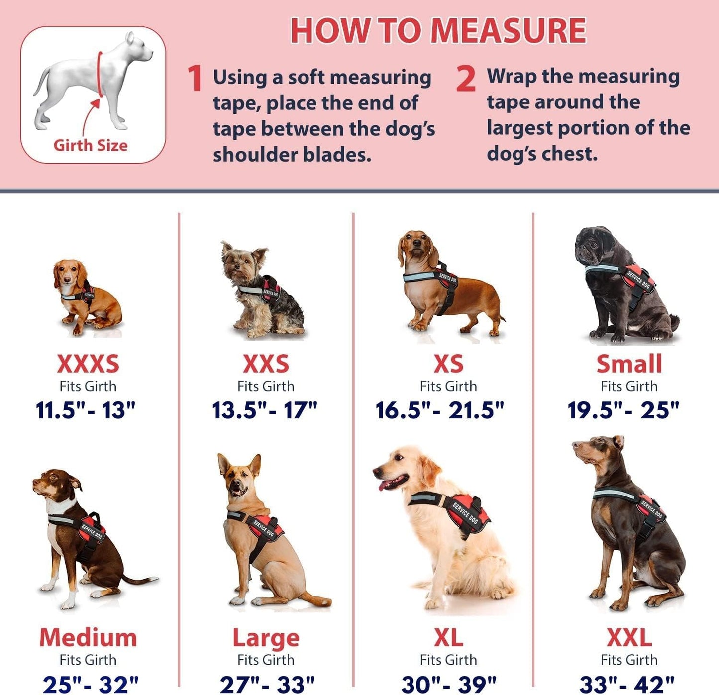 Emotional Support Vest Harness, Large 27-33 In, Pink | Durable and Adjustable Vest for Dog with Reflective Straps, Removable Patches, Handle & Leash Attachment, Travel & Daily Use