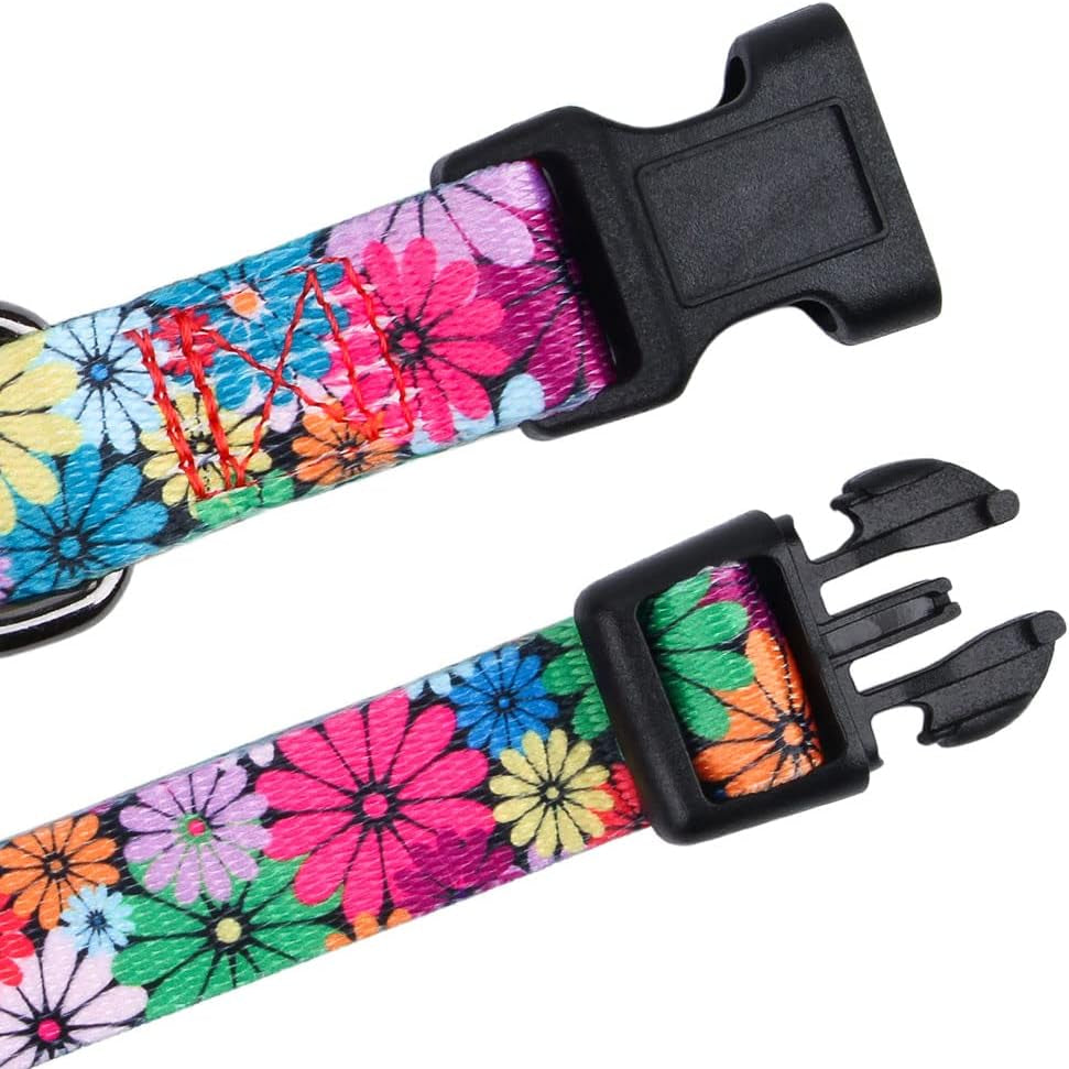 Floral Pattern Dog Collar for Small to Large Breeds - Medium Size (Neck 13.1''-19'', Width 3/4'')