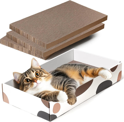 Premium Cat Scratcher Box 17" x 10" with Three Reversible Cardboard Pads for Claw Care and Furniture Protection, Ideal for Indoor Use