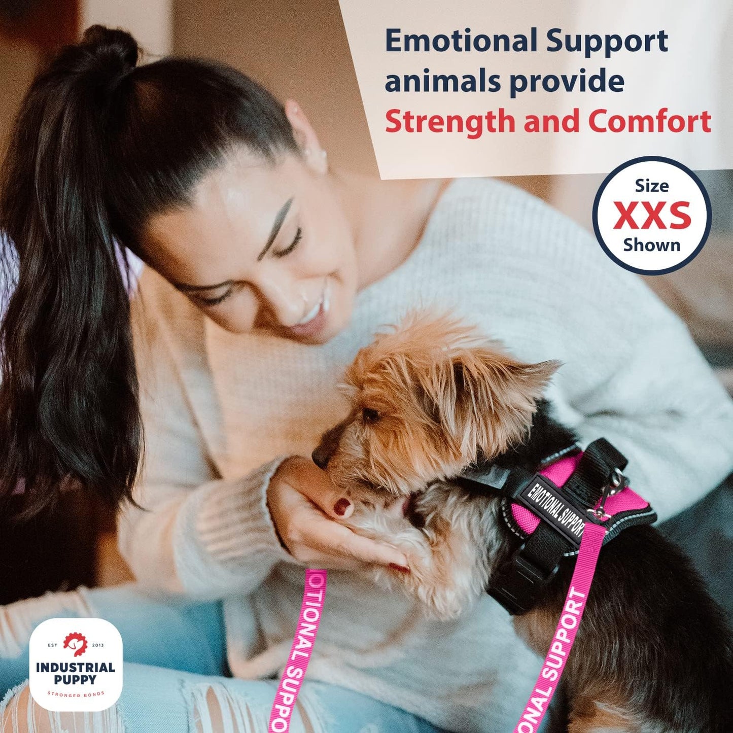 Emotional Support Vest Harness, Large 27-33 In, Pink | Durable and Adjustable Vest for Dog with Reflective Straps, Removable Patches, Handle & Leash Attachment, Travel & Daily Use