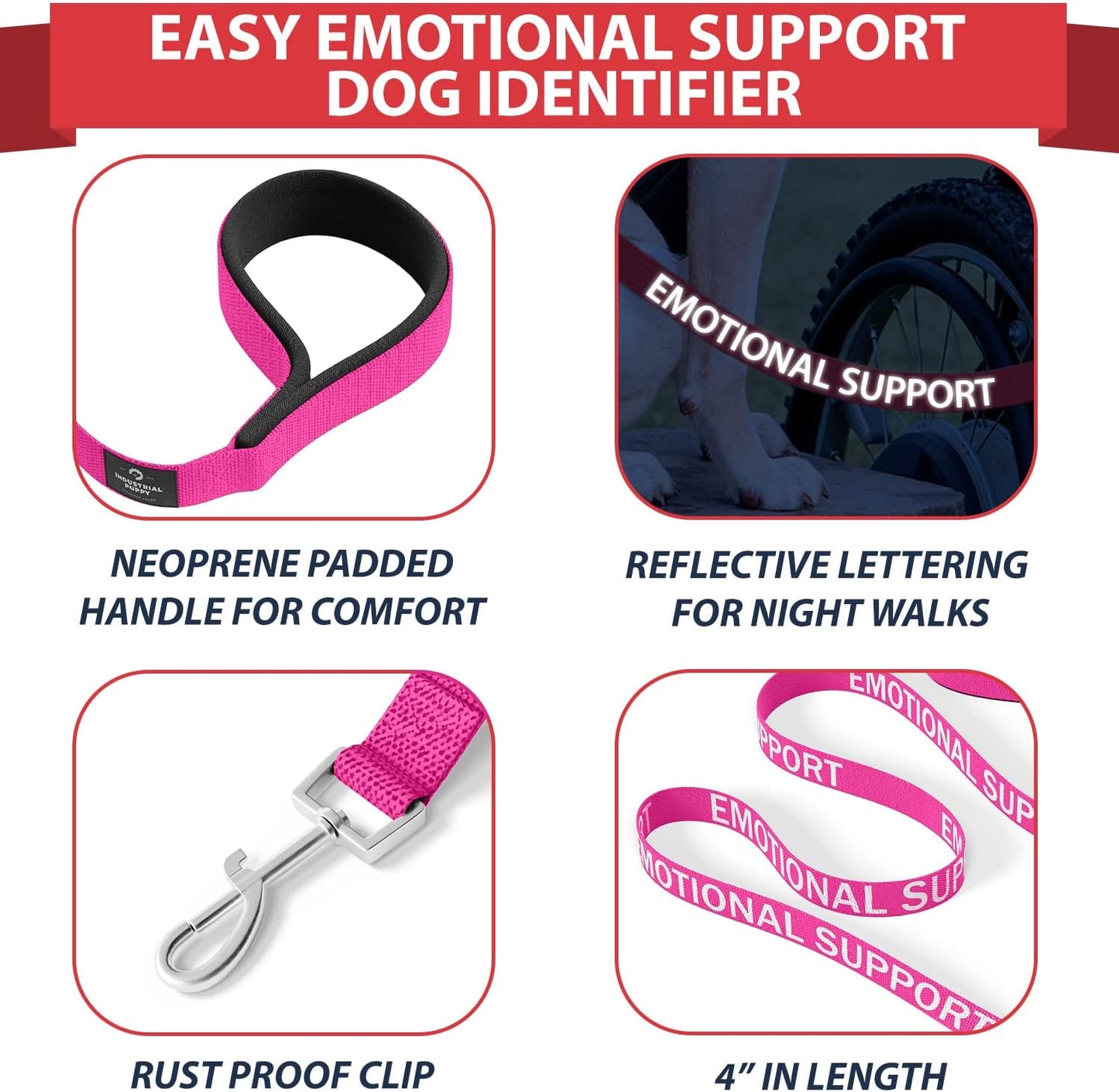 Emotional Support Vest Harness, Large 27-33 In, Pink | Durable and Adjustable Vest for Dog with Reflective Straps, Removable Patches, Handle & Leash Attachment, Travel & Daily Use