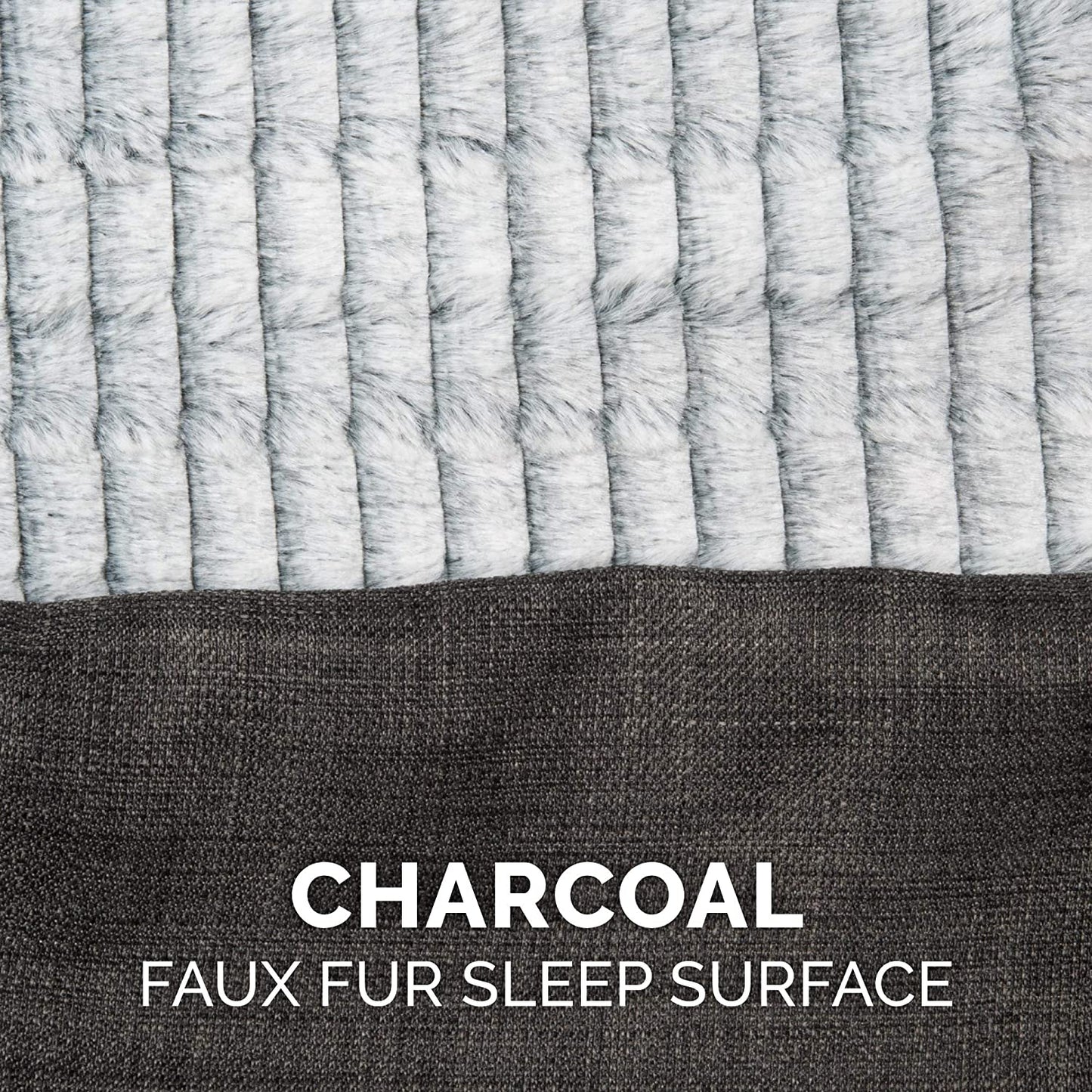 Orthopedic Dog Bed for Medium and Small Breeds with Removable Bolsters and Washable Cover, Suitable for Dogs Up to 35 lbs - Luxe Faux Fur and Performance Linen Sofa in Charcoal, Medium Size