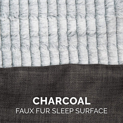 Orthopedic Dog Bed for Medium and Small Breeds with Removable Bolsters and Washable Cover, Suitable for Dogs Up to 35 lbs - Luxe Faux Fur and Performance Linen Sofa in Charcoal, Medium Size
