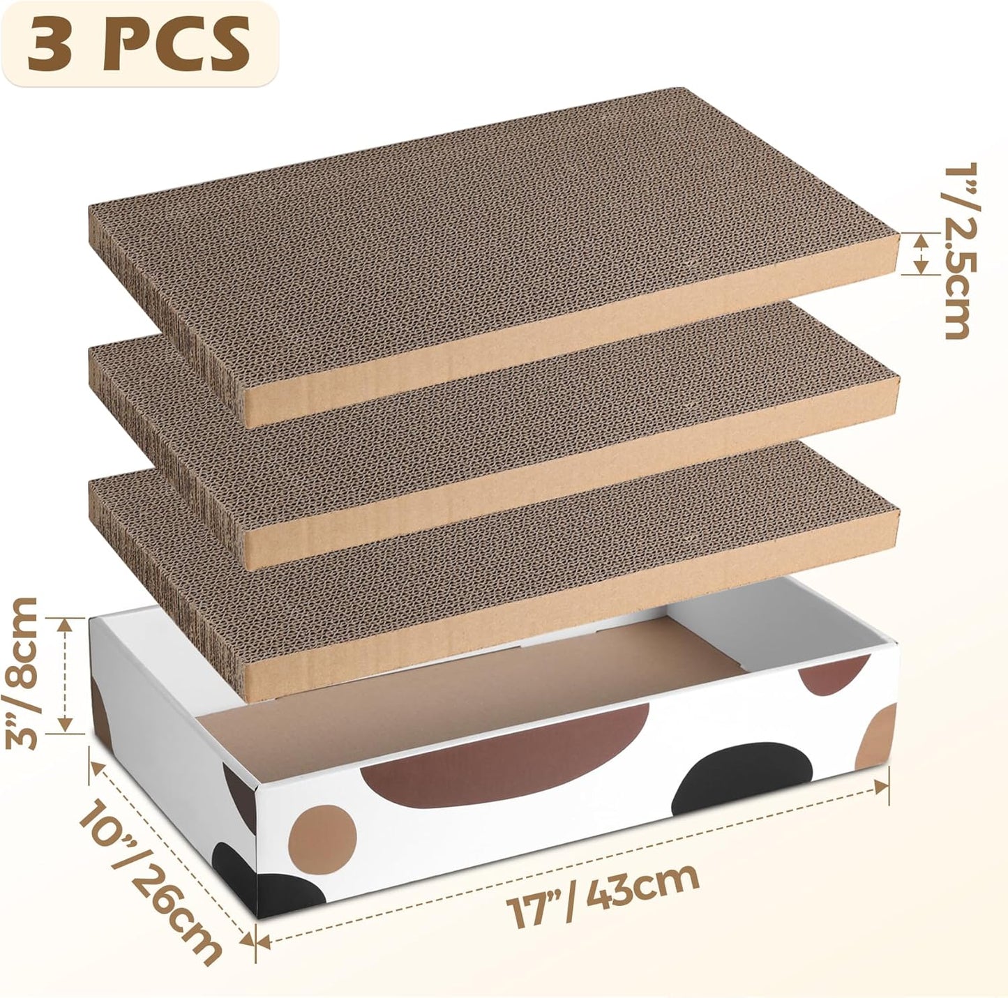 Premium Cat Scratcher Box 17" x 10" with Three Reversible Cardboard Pads for Claw Care and Furniture Protection, Ideal for Indoor Use