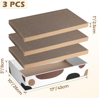 Premium Cat Scratcher Box 17" x 10" with Three Reversible Cardboard Pads for Claw Care and Furniture Protection, Ideal for Indoor Use