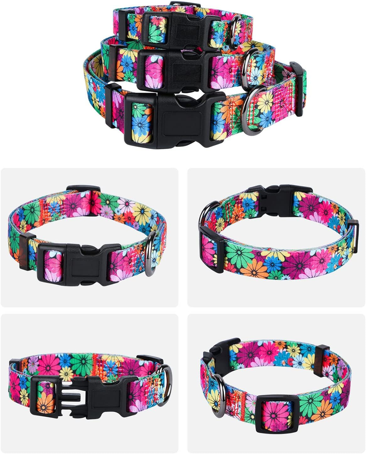 Floral Pattern Dog Collar for Small to Large Breeds - Medium Size (Neck 13.1''-19'', Width 3/4'')