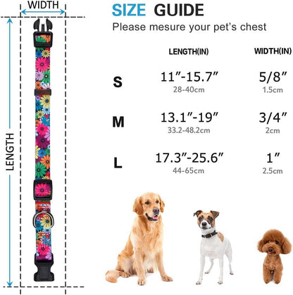 Floral Pattern Dog Collar for Small to Large Breeds - Medium Size (Neck 13.1''-19'', Width 3/4'')