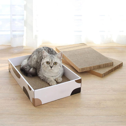 Premium Cat Scratcher Box 17" x 10" with Three Reversible Cardboard Pads for Claw Care and Furniture Protection, Ideal for Indoor Use