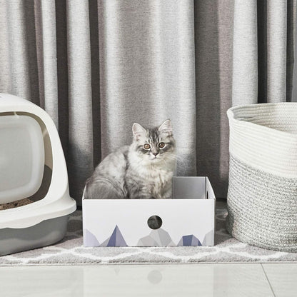 Heavy-Duty Double-Sided Cardboard Cat Scratcher Box with Interactive Design, Large Indoor Cat Lounger and Bed, White